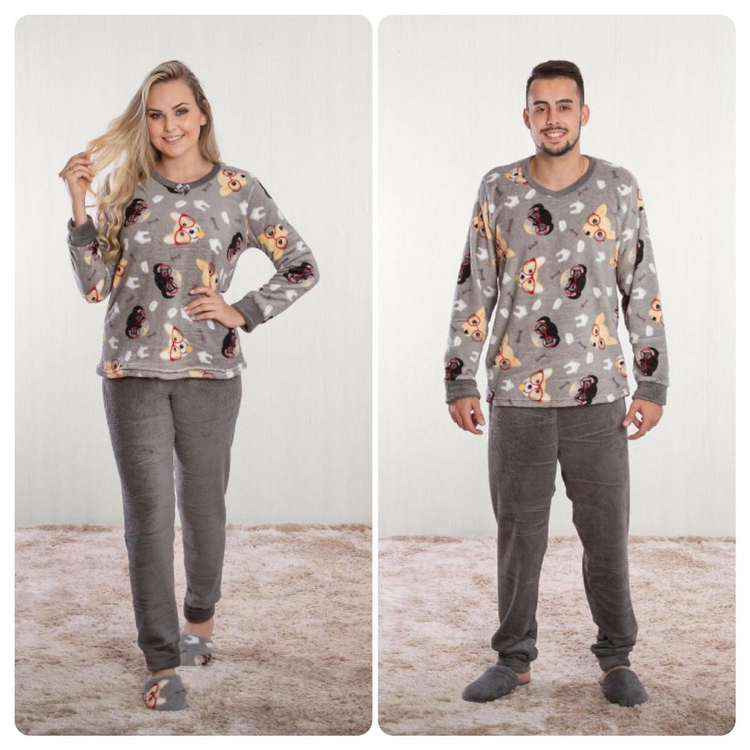 Pijama em Plush Boucle Azul com Estampa Militar | Monthal