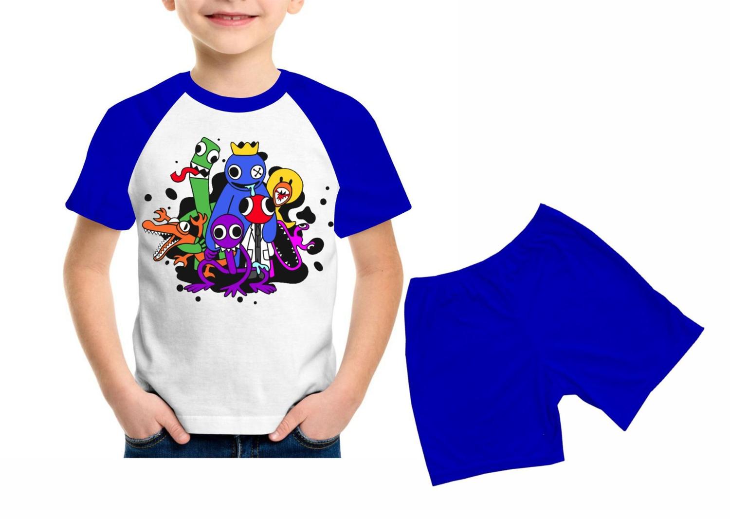 Camiseta Infantil Azul Babão Blues Rainbow Friends Roblox
