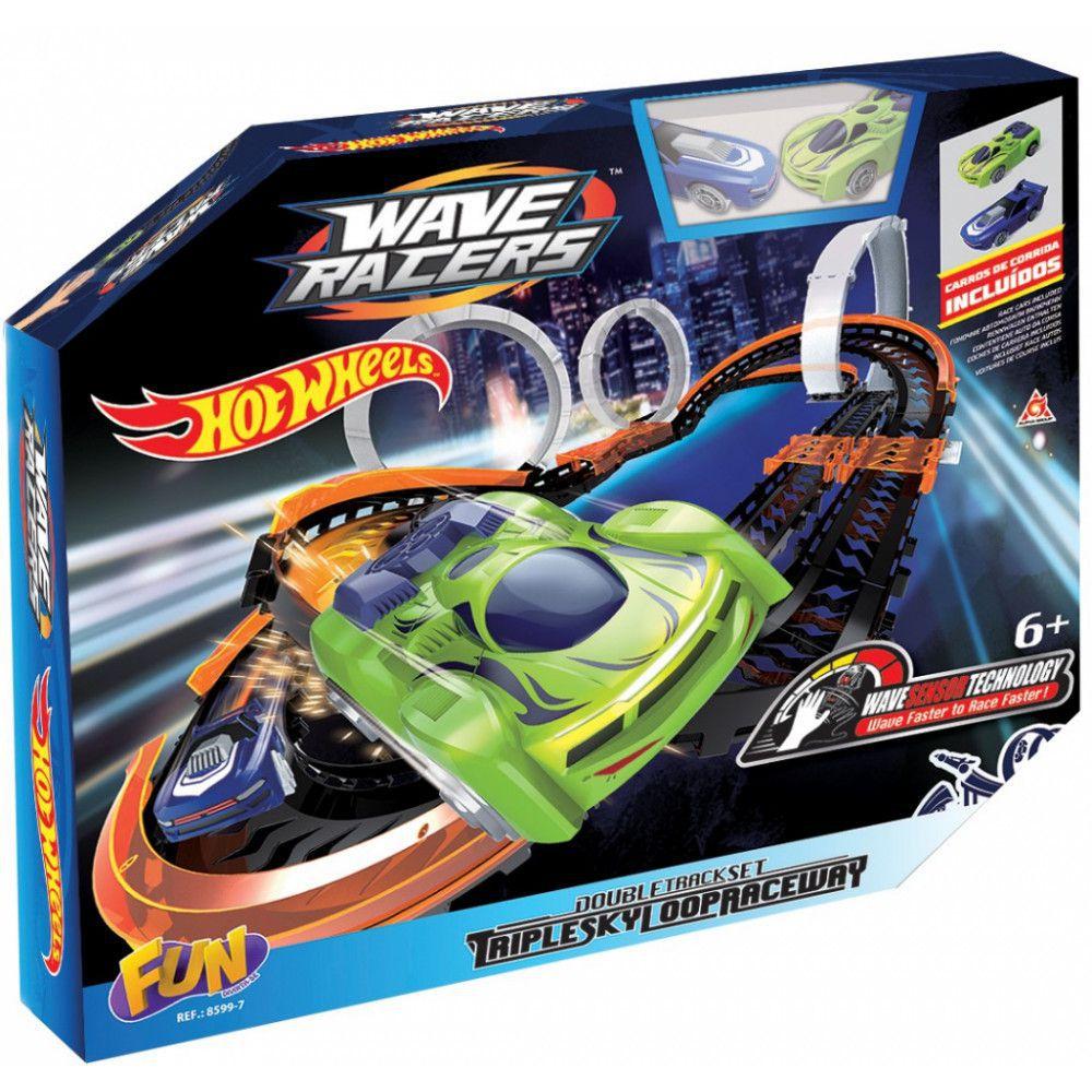 Pista de Corrida Hot Wheels Wave Racers Triple SkyLoop Fun Barão