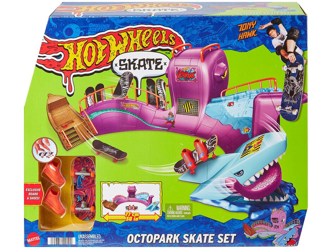 Kit Hot Wheels Pista Octopark + 3 Skates de Dedo Com 6 Tenis