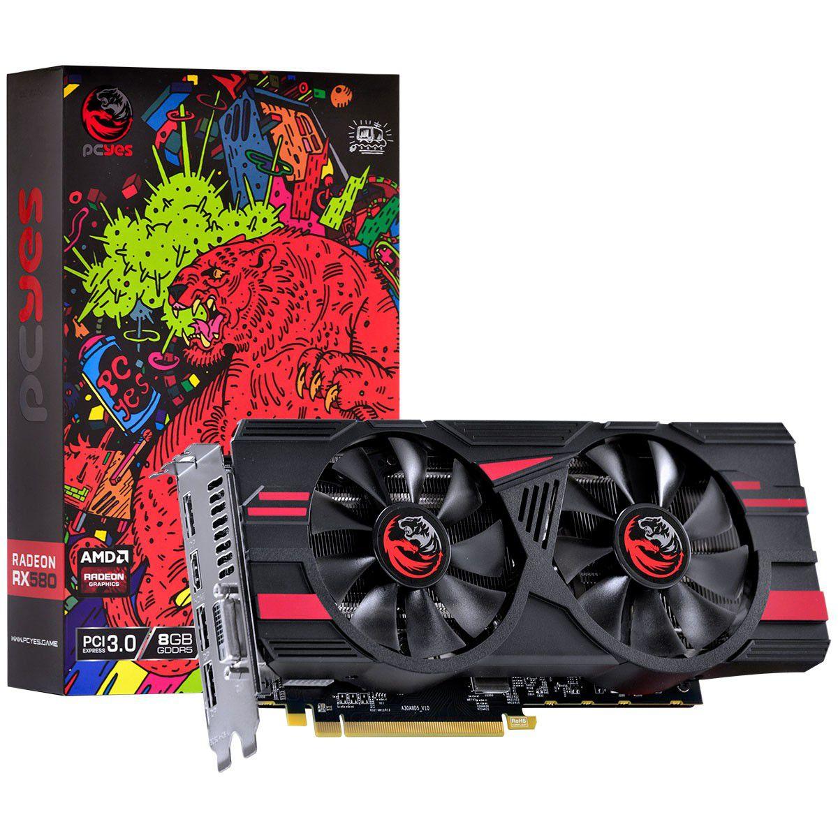 Placa de Vídeo AMD PcYes Radeon RX 580 8GB DDR5 256 Bits VGA DVI HDMI ...