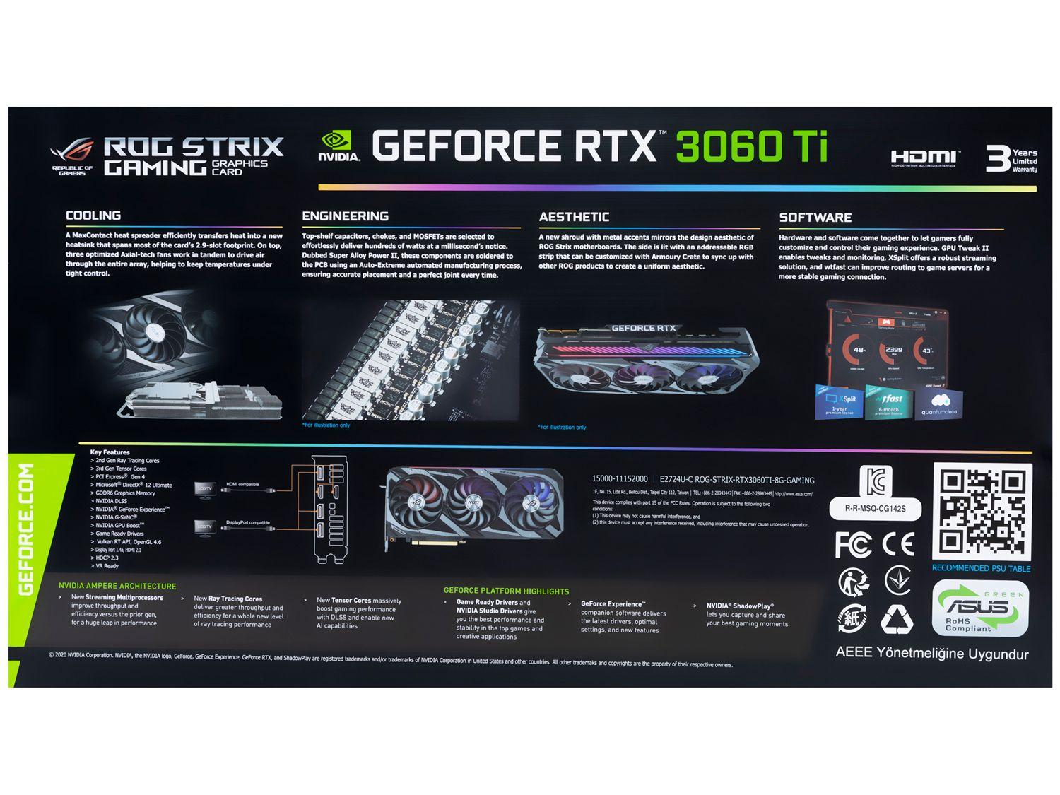 Placa de Vídeo Asus NVIDIA GeForce RTX 3060 Ti - 8GB GDDR6 Placa de Vídeo Asus NVIDIA GeForce RTX 3060 Ti - 8GB GDDR6
