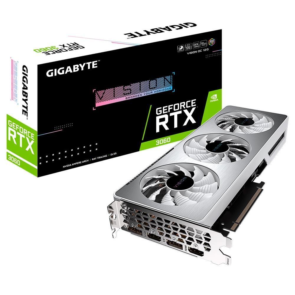 Placa de Vídeo RTX 3060 VISION OC 12G Gigabyte GeForce, 12GB Placa de Vídeo RTX 3060 VISION OC 12G Gigabyte GeForce, 12GB