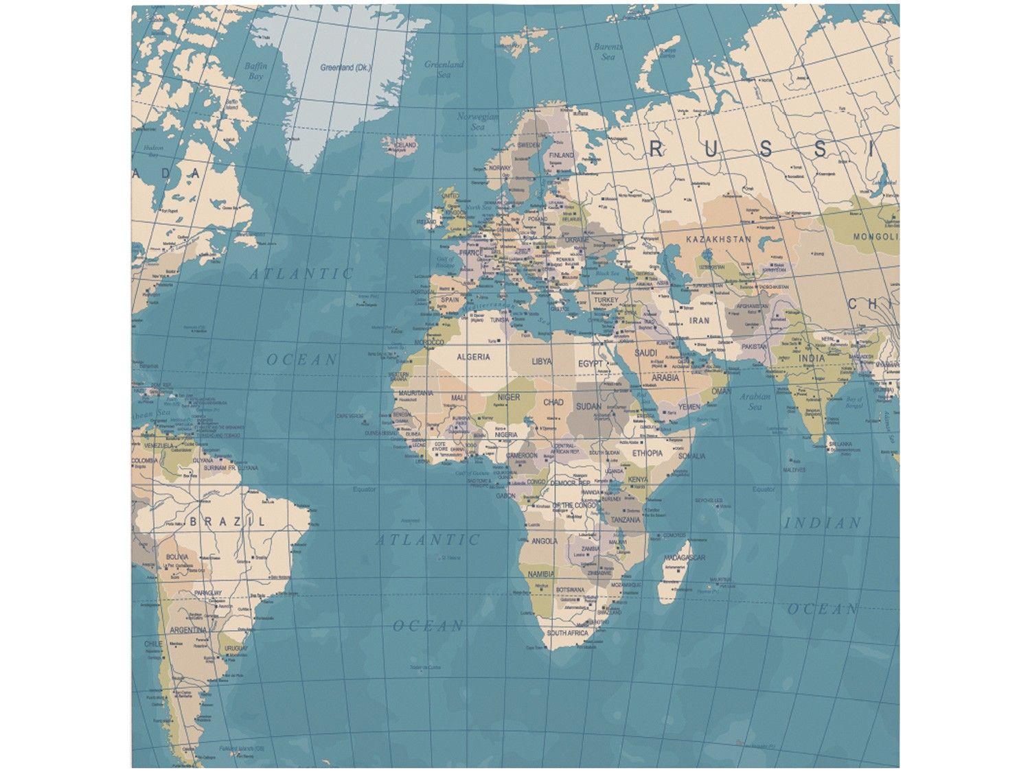 Placa Decorativa MDF Mapa-Múndi 29x29cm