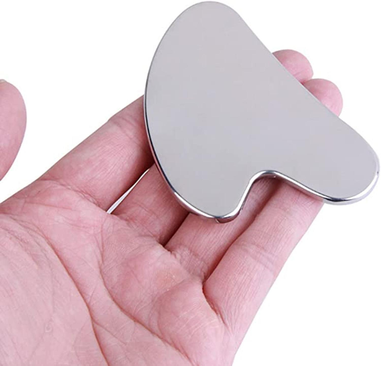 Imagem de Placa Gua Sha Massagem Facial Pedra Anti Ruga Em Aço Inox Skin Care