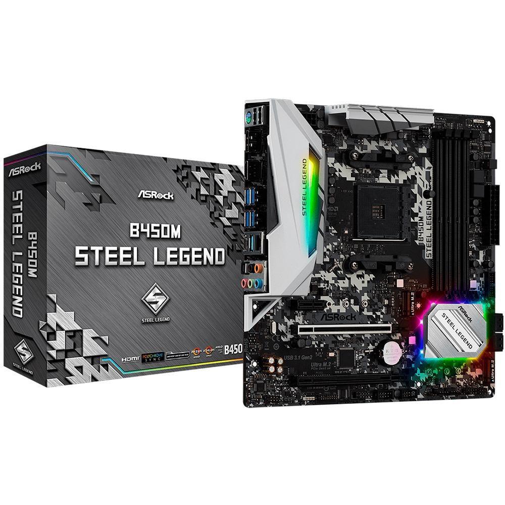 人気ブランドを Legend, Steel B450M ASRock Placa-Mãe AMD DDR4 mATX, AM4, マザーボード