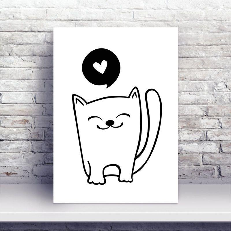 Placa Mdf Desenho Gato Coracao P B Conspecto Placa Decorativa Magazine Luiza