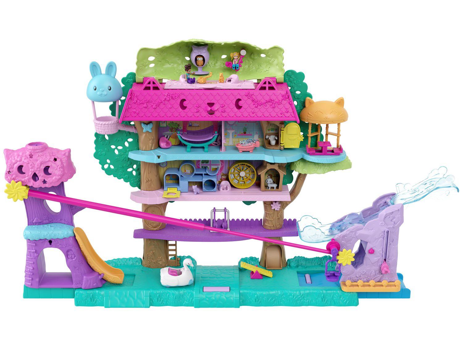 Playset Polly Pocket Pollyville Casa de Aventuras na Árvore Mattel 17 Peças
