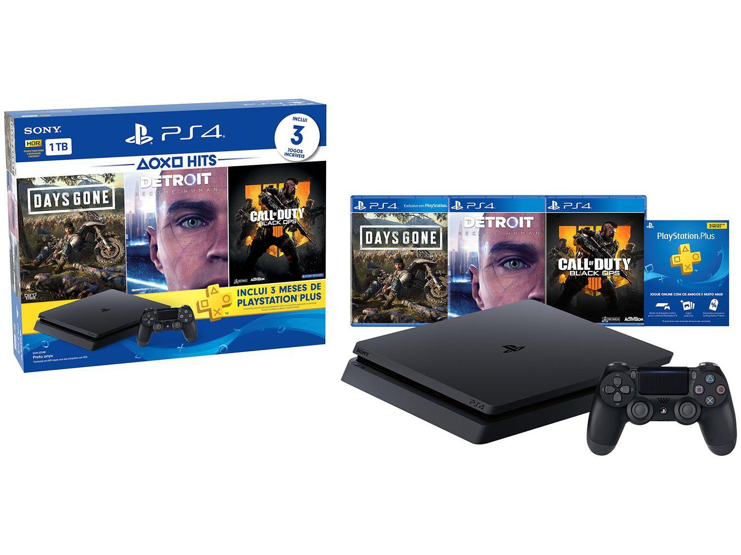 Playstation 4 1TB 1 Controle Sony com 3 Jogos 3 Meses PS Plus