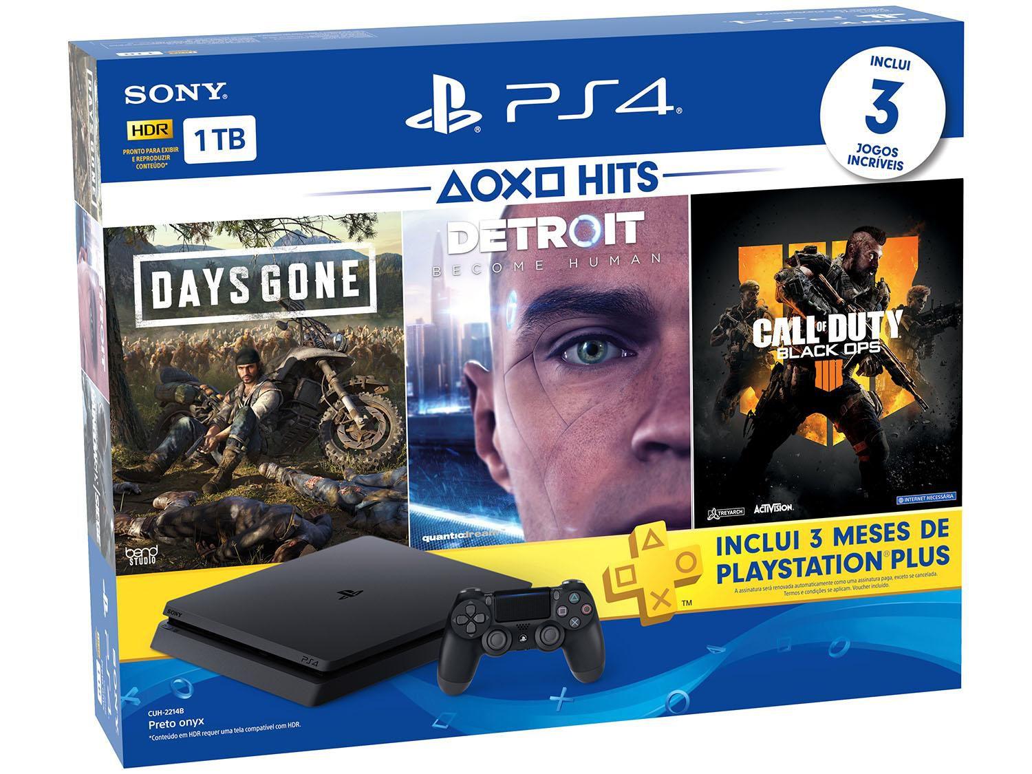 Playstation 4 1TB 1 Controle Sony com 3 Jogos 3 Meses PS Plus