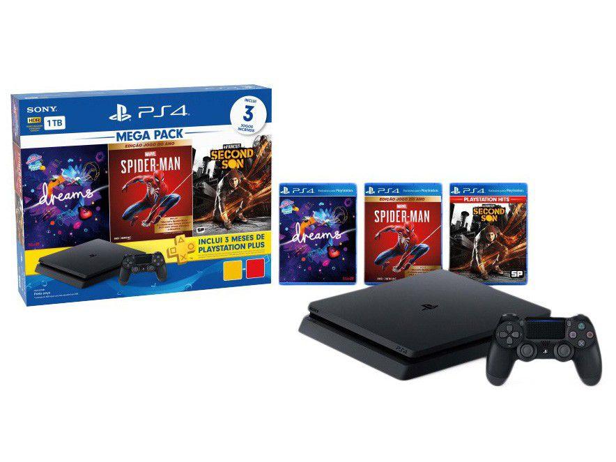 PlayStation 4 Mega Pack V17 1TB 1 Controle Sony com 3 Jogos