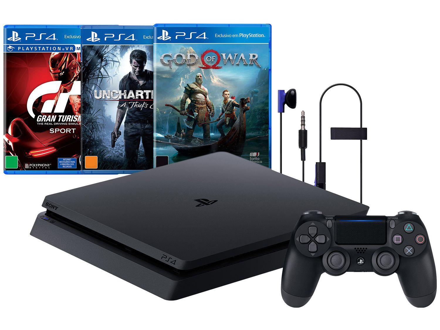 Playstation 4 Slim 1TB Sony 1 Controle com 3 Jogos PS Plus 3 Meses