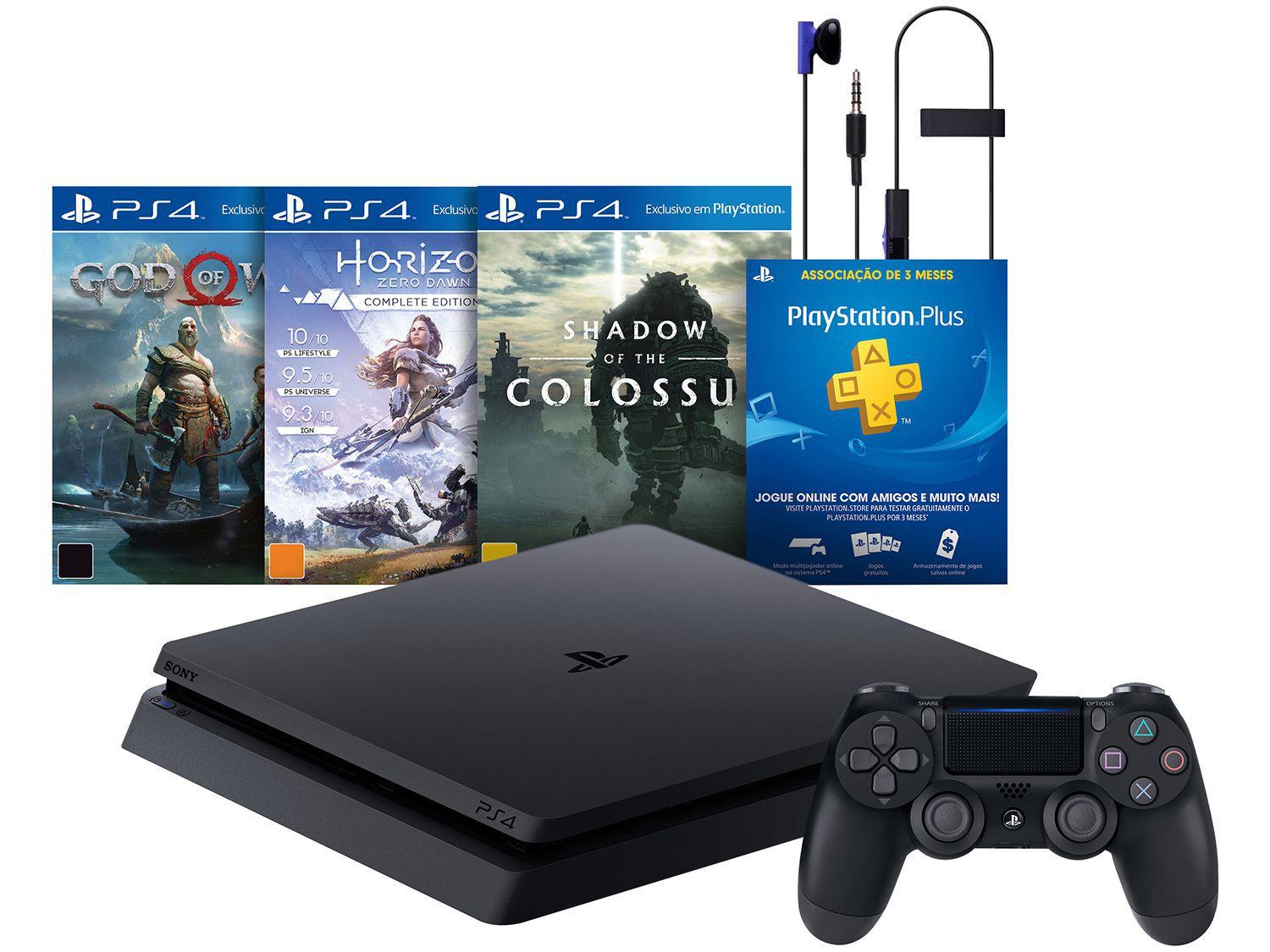 Playstation 4 Slim Hits Bundle 1TB Sony 1 Controle com 3 Jogos PS4