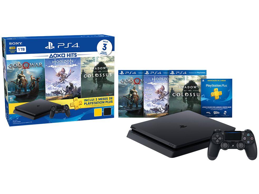 Playstation 4 Slim Hits Bundle 1TB Sony 1 Controle com 3 Jogos