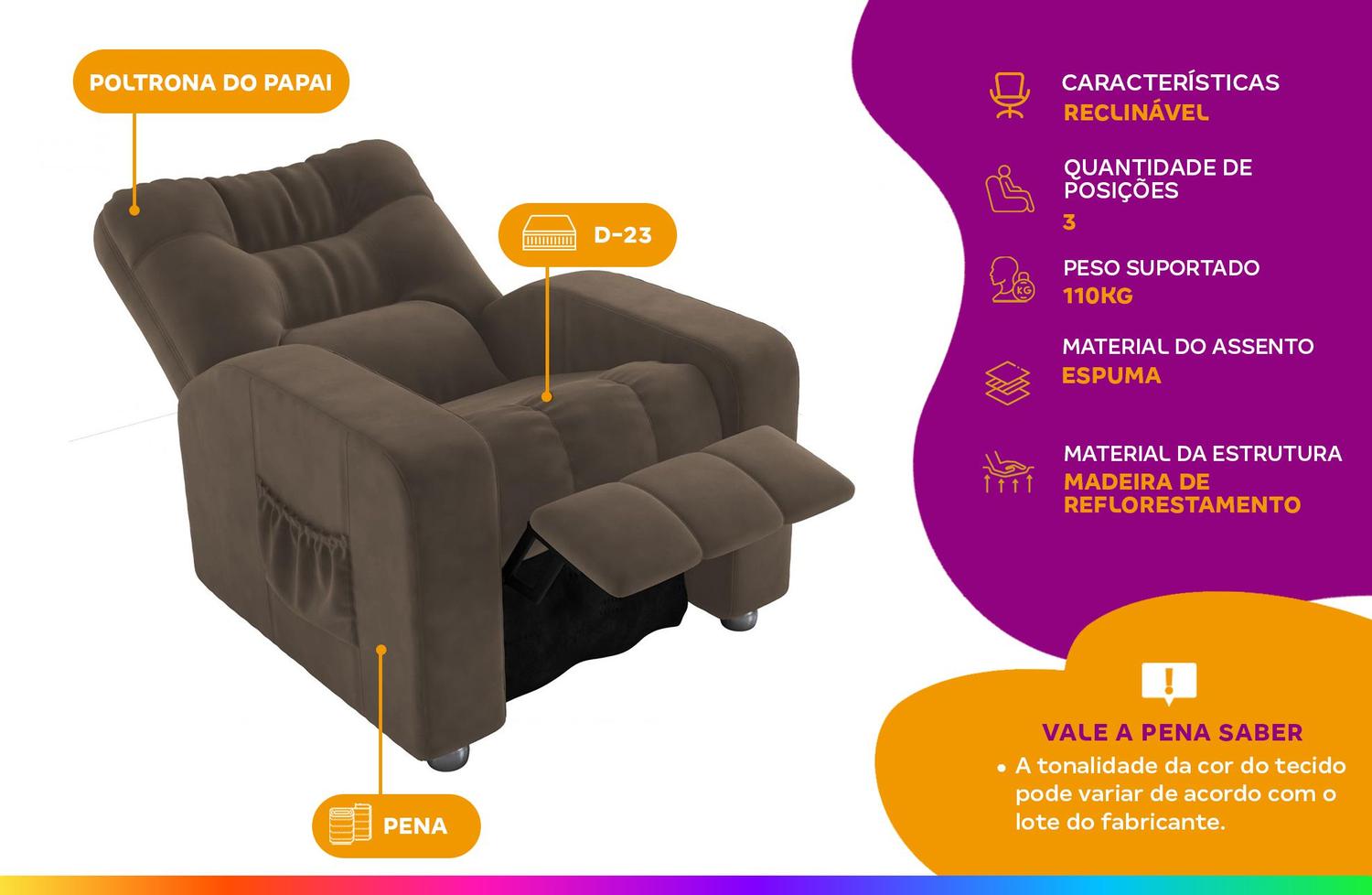 Poltrona do Papai Reclinável Moderna 3 Posições Matrix Azera