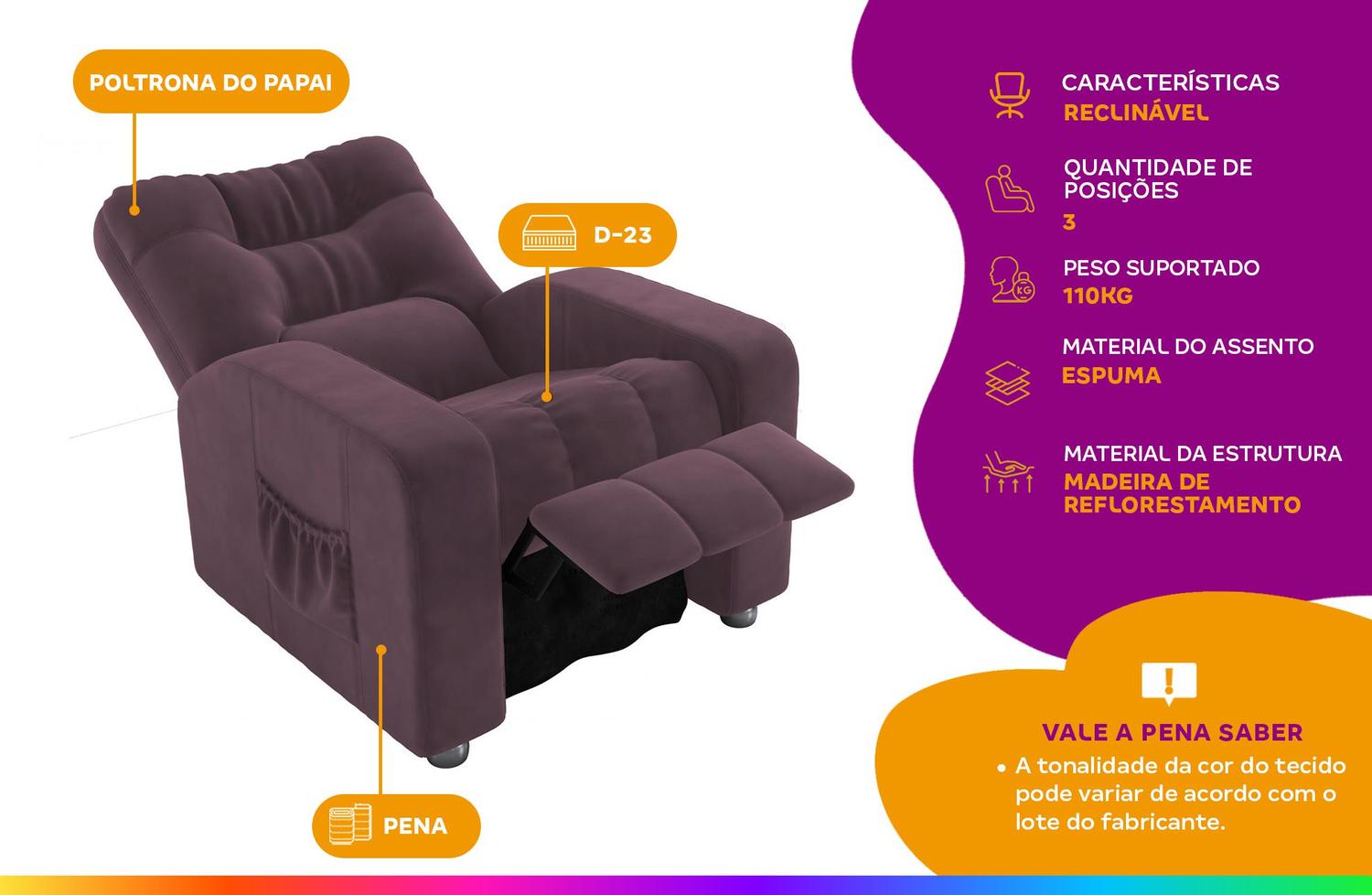 Poltrona do Papai Reclinável Moderna 3 Posições Matrix Azera