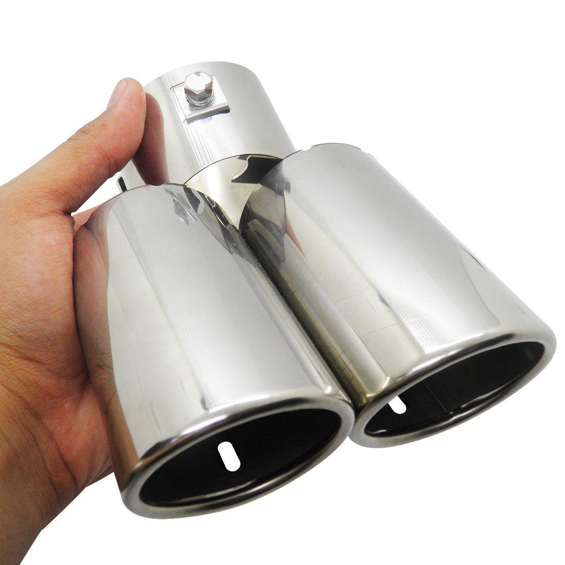 Ponteira Dupla Veicular Aço Inox Universal Escapamento Carro Cromada ...