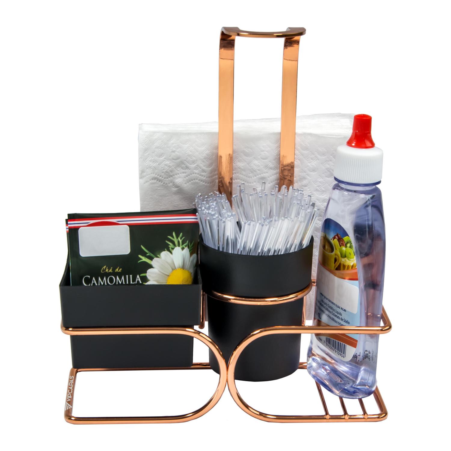 Porta Sachês Açúcar Café Chá Adoçante Guardanapo Preto e