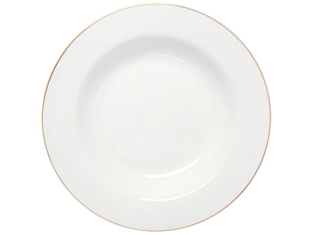 Prato Fundo de Porcelana Branco e Dourado Redondo 22cm Hauskraft Royal