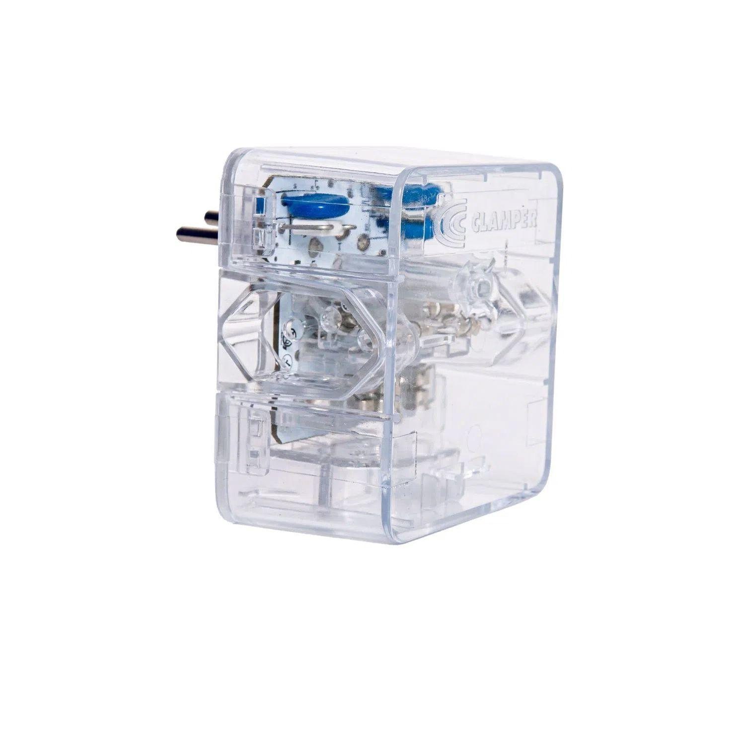 Imagem de Protetor Clamper Energia 3 Tomadas 3P Protege Contra Surtos e Raios - DPS Bivolt - Transparente
