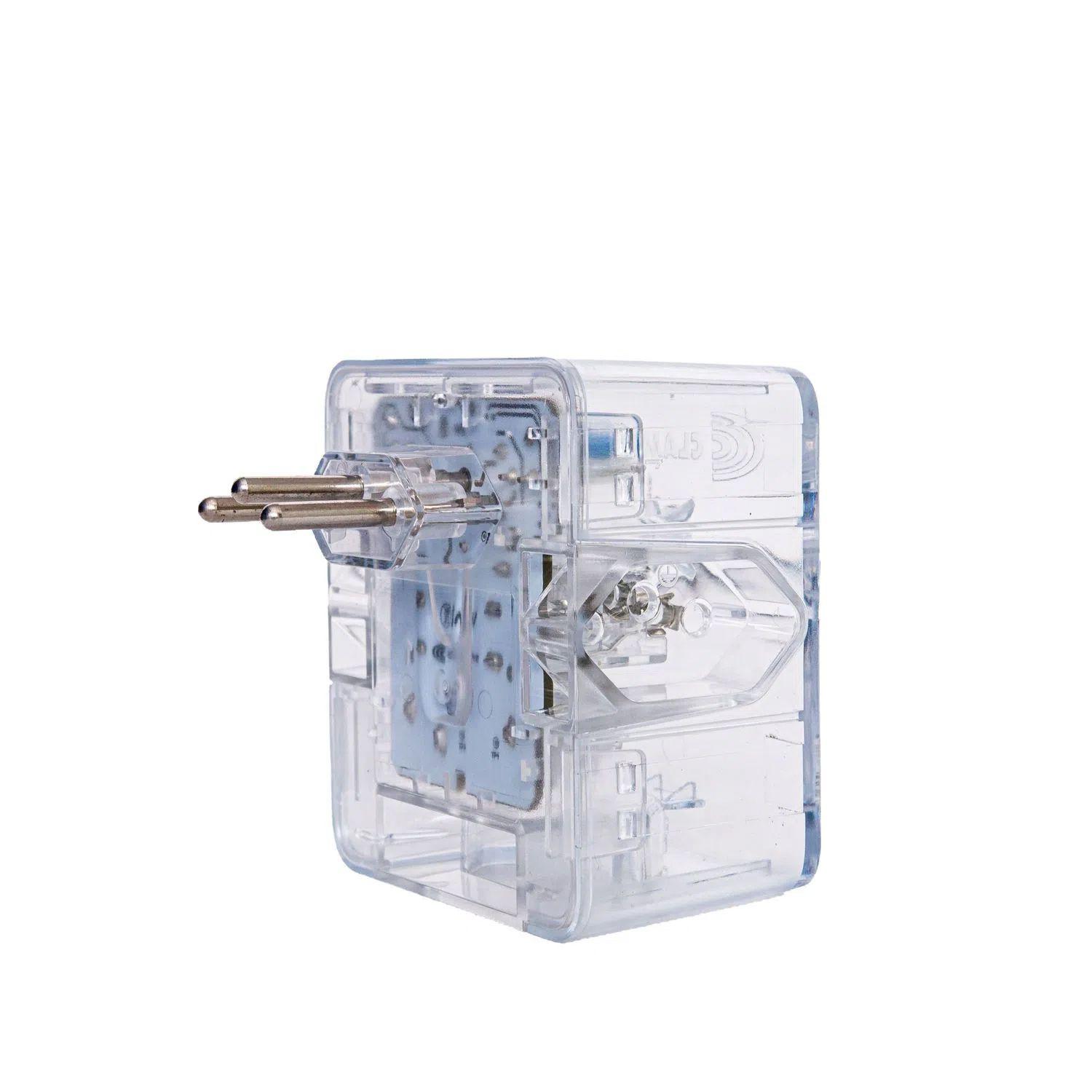 Imagem de Protetor Clamper Energia 3 Tomadas 3P Protege Contra Surtos e Raios - DPS Bivolt - Transparente
