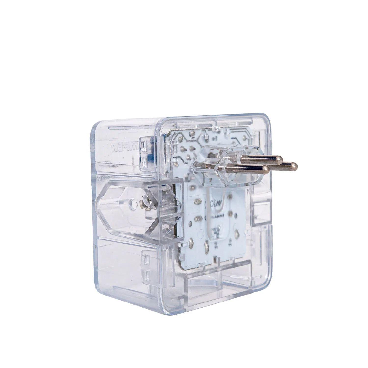 Imagem de Protetor Clamper Energia 3 Tomadas 3P Protege Contra Surtos e Raios - DPS Bivolt - Transparente