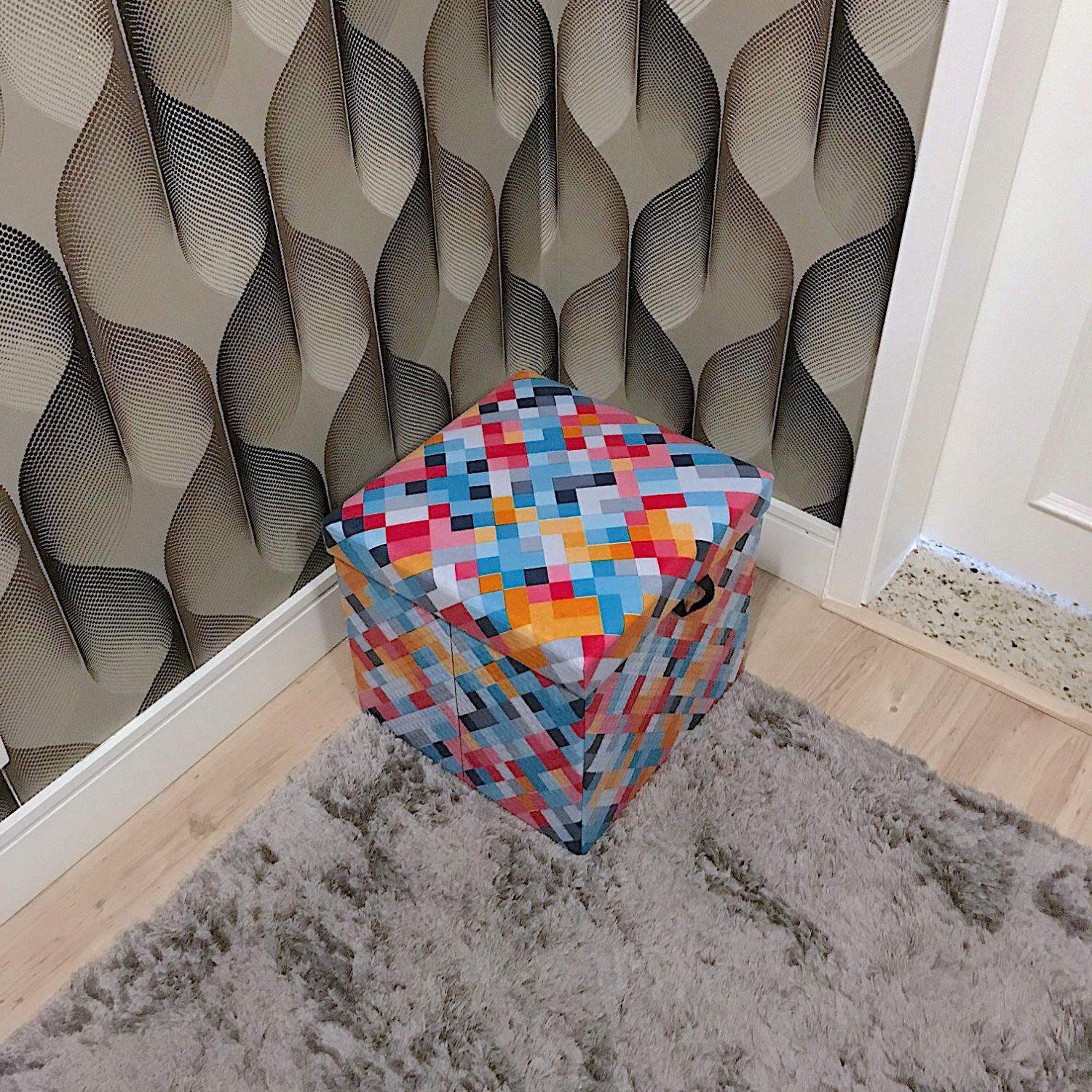 Puff Baú Desmontável Geométrico 40x40x41cm Puff Prime Colorido - Puff ...