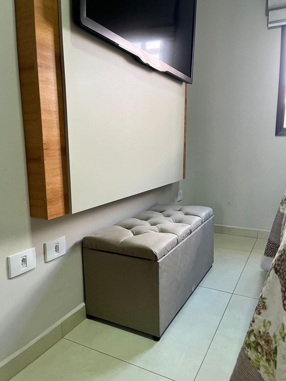 Puff baú retangular para sala, quarto c/ pistão á gás - marrom