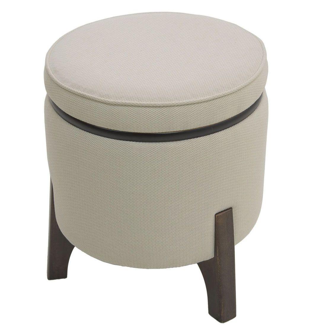 Puff para Sala Redondo Madeirado Pés de Madeira Maciça Lorena