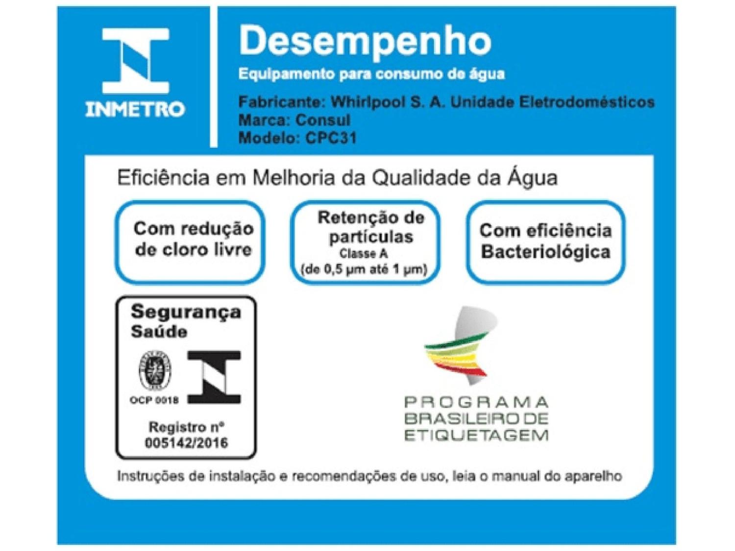 Purificador de Água Consul CPC31AF Compacto com Filtragem Classe A Cinza