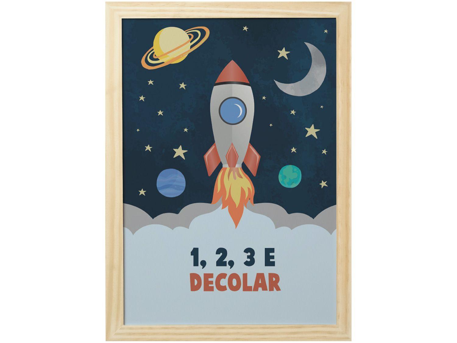 Quadro Decorativo Astronauta Foguete 24,5x34,5cm
