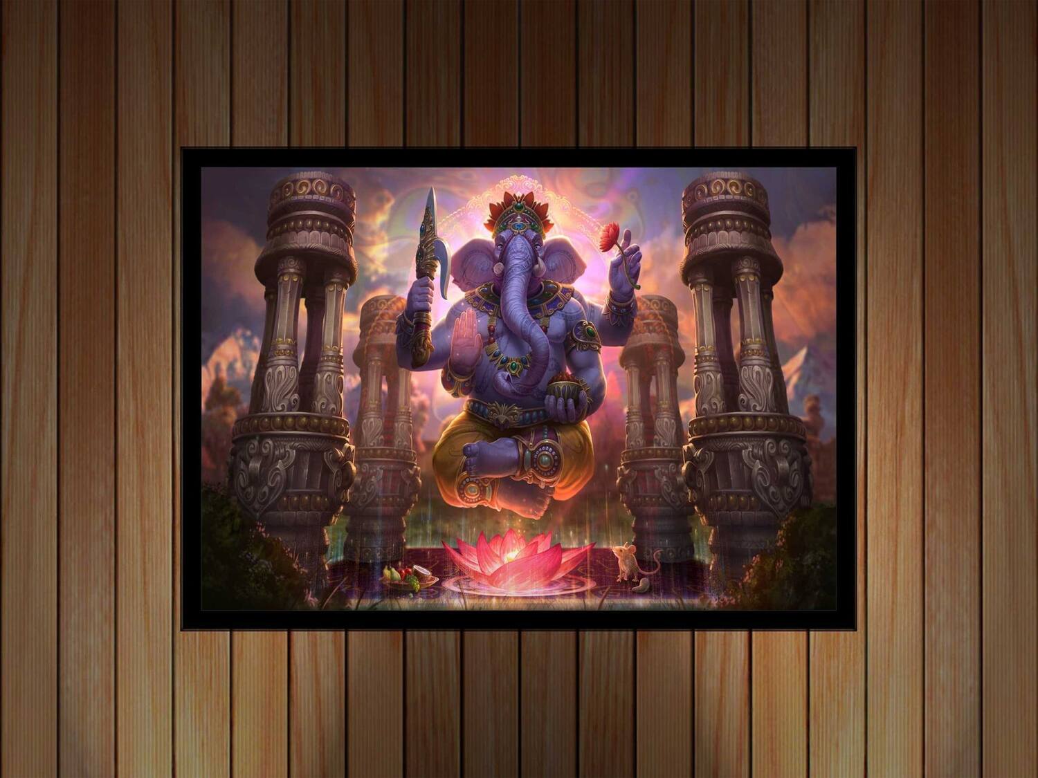Quadro Decorativo Religioso Hinduísmo Lord Ganesha Elefante Com Moldura ...