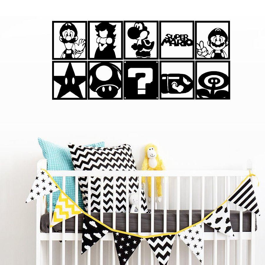 Quadro Super Mario Bross Kit 10 Decoracao Quarto Sala Crianca Madeira Mdf Preto Parede Mongartedecor Quadro Decorativo Magazine Luiza