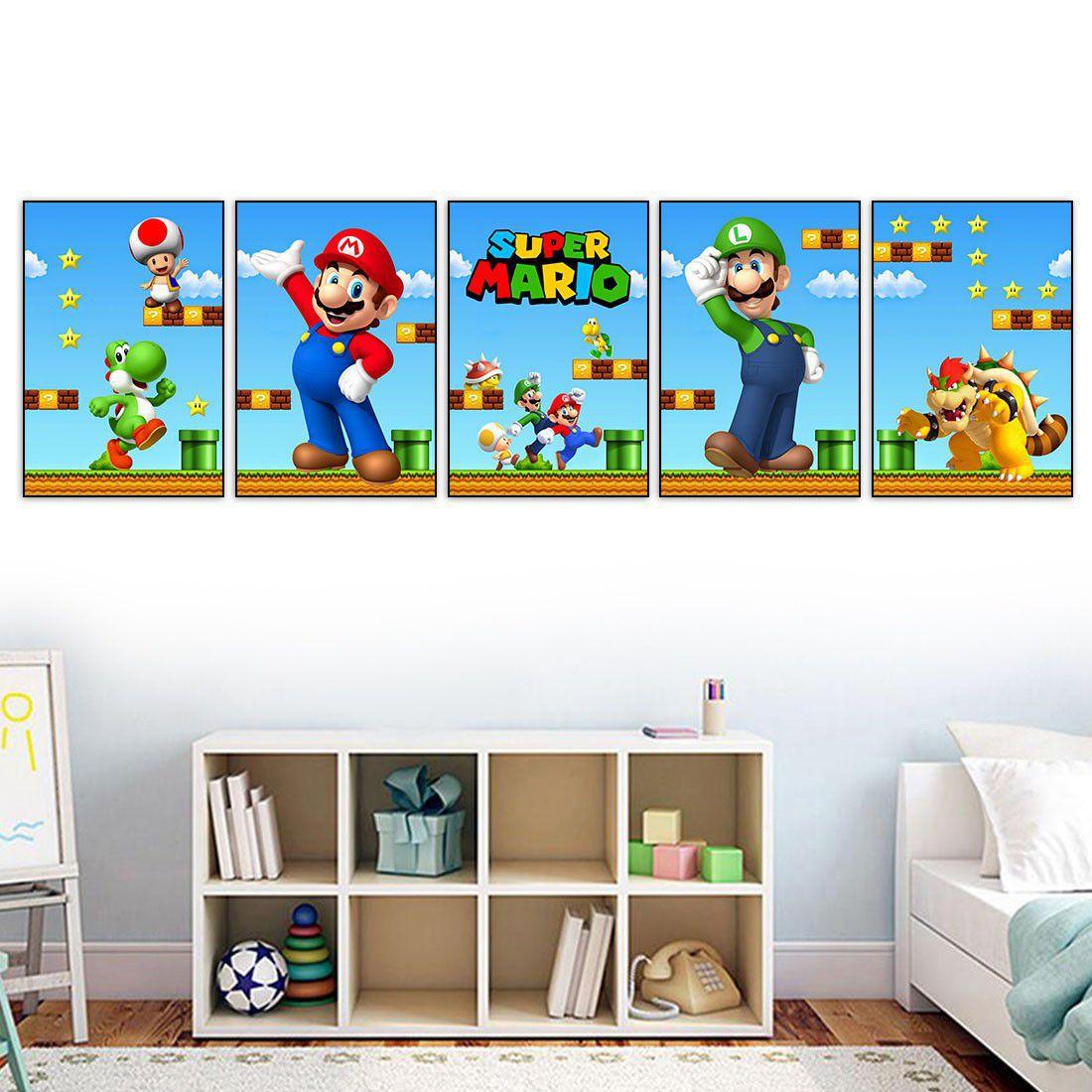 Quadros Super Mario Bros Kit 5 Pecas x30cm Decoracao Quarto Jogo D Lima Produtos Quadro Decorativo Magazine Luiza