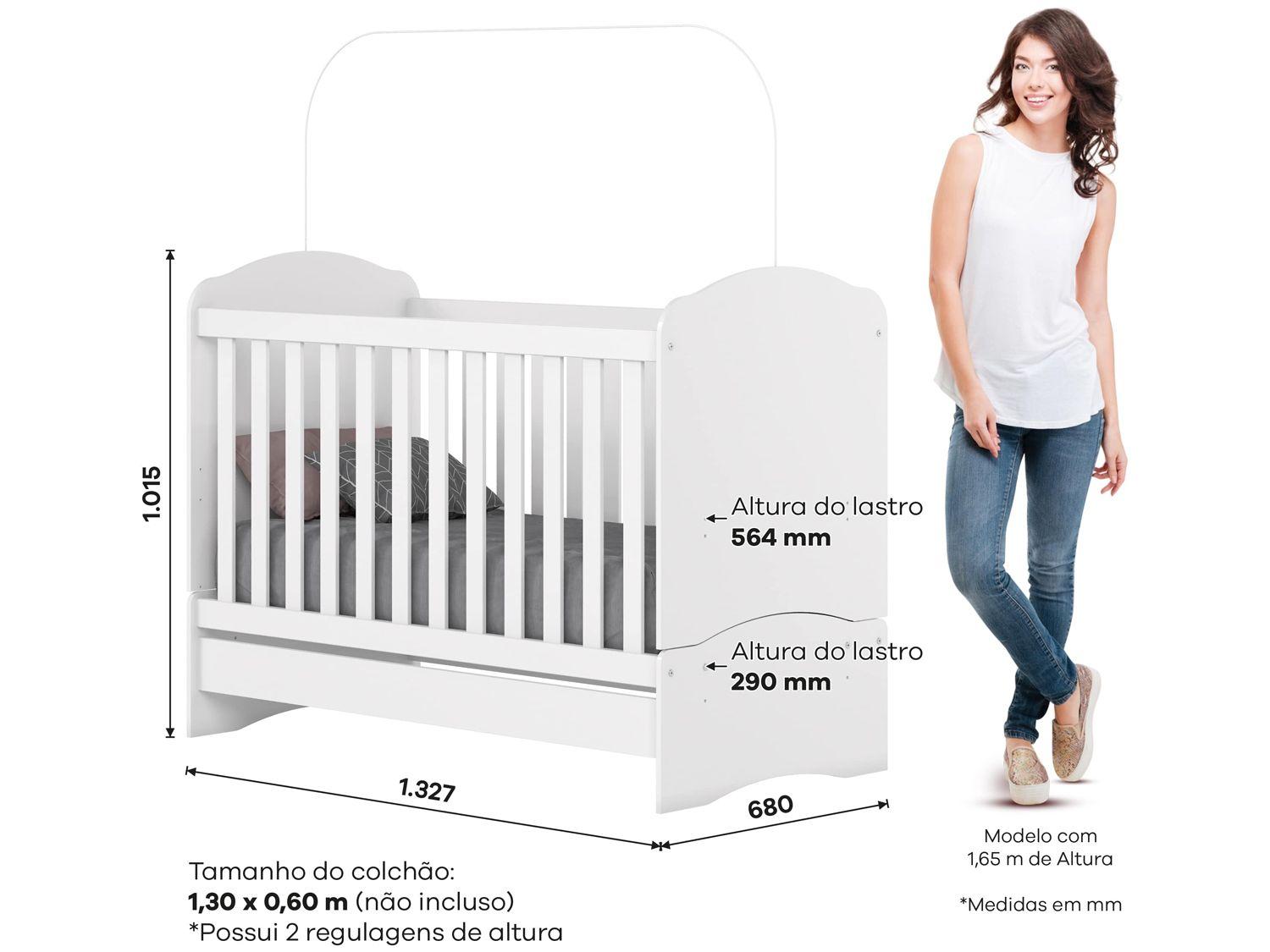 Quarto de Bebê Completo com Berço Cômoda e Guarda-roupa Henn Bala de Menta Branco