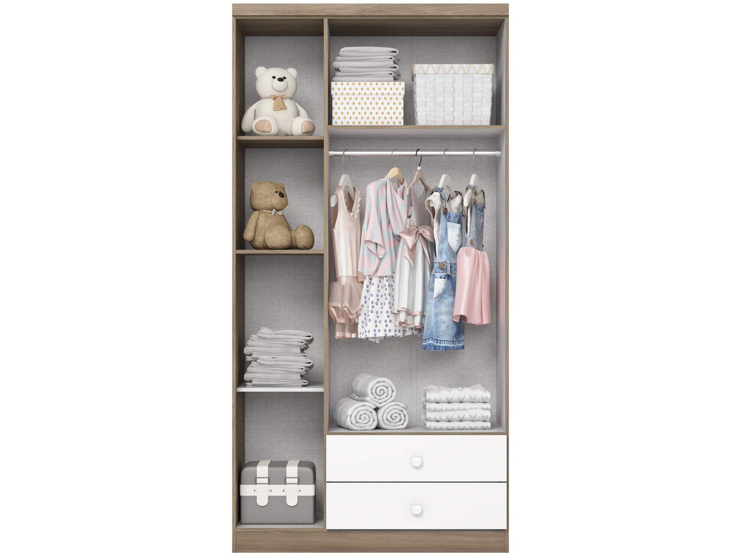 Quarto de Bebê Completo com Berço Cômoda e Guarda-roupa Henn Bala de Menta Rústico e Branco