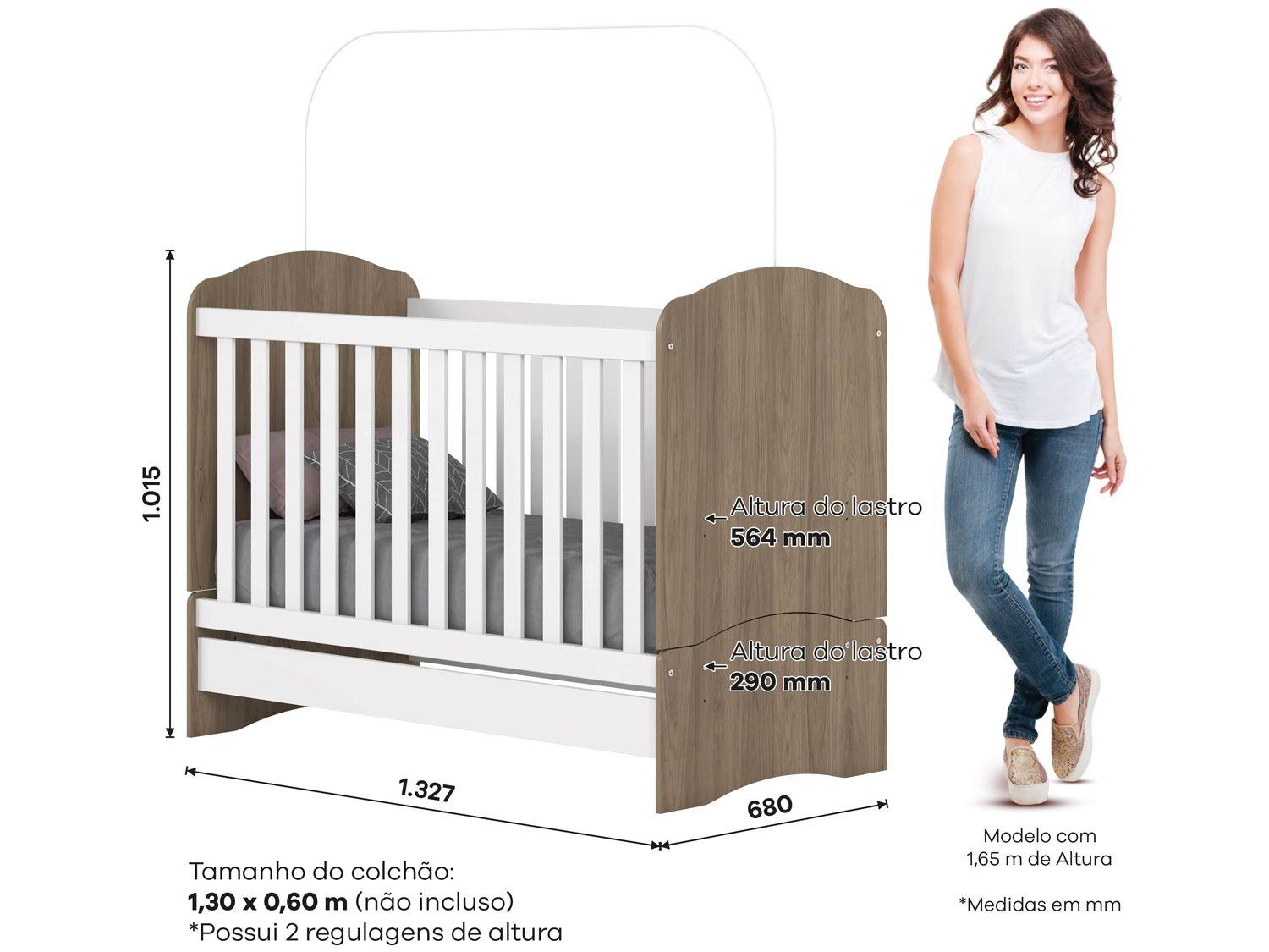Quarto de Bebê Completo com Berço Cômoda e Guarda-roupa Henn Bala de Menta Rústico e Branco