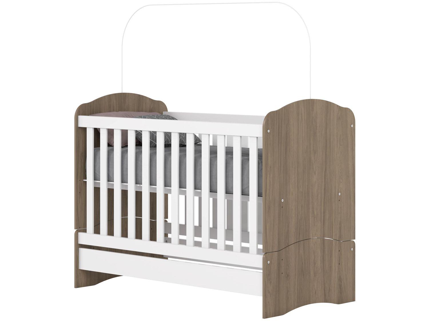 Quarto de Bebê Completo com Berço Cômoda e Guarda-roupa Henn Bala de Menta Rústico e Branco