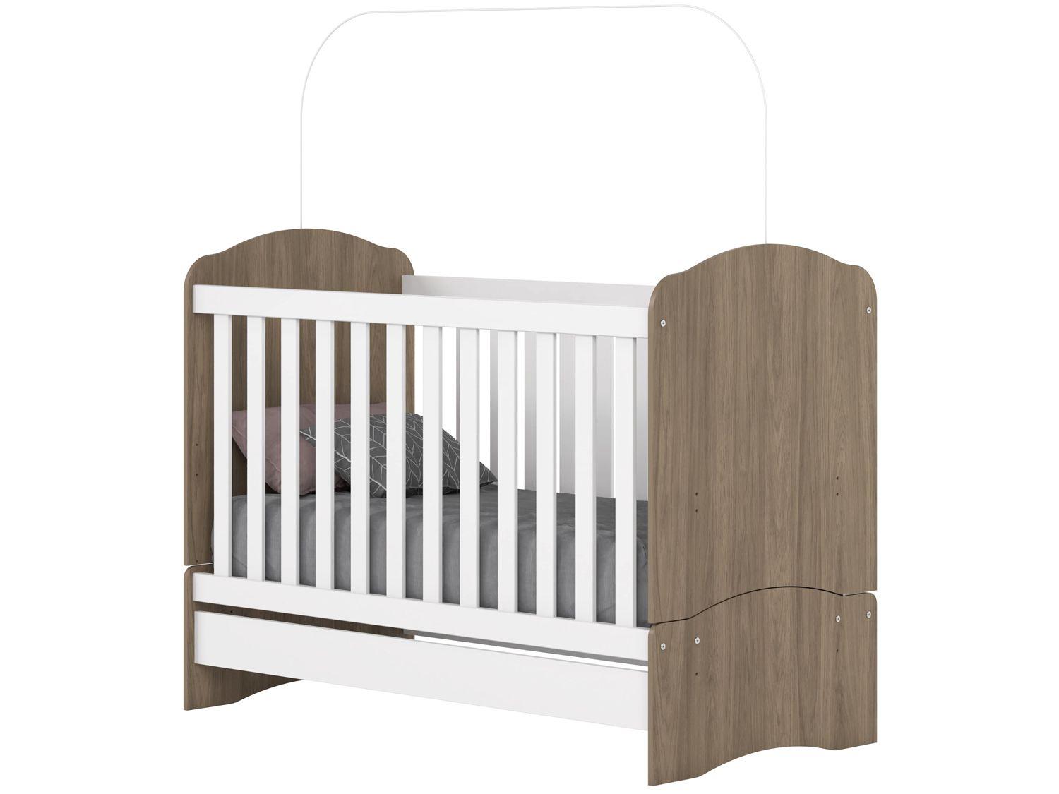 Quarto de Bebê Completo com Berço Cômoda e Guarda-roupa Henn Bala de Menta Rústico e Branco