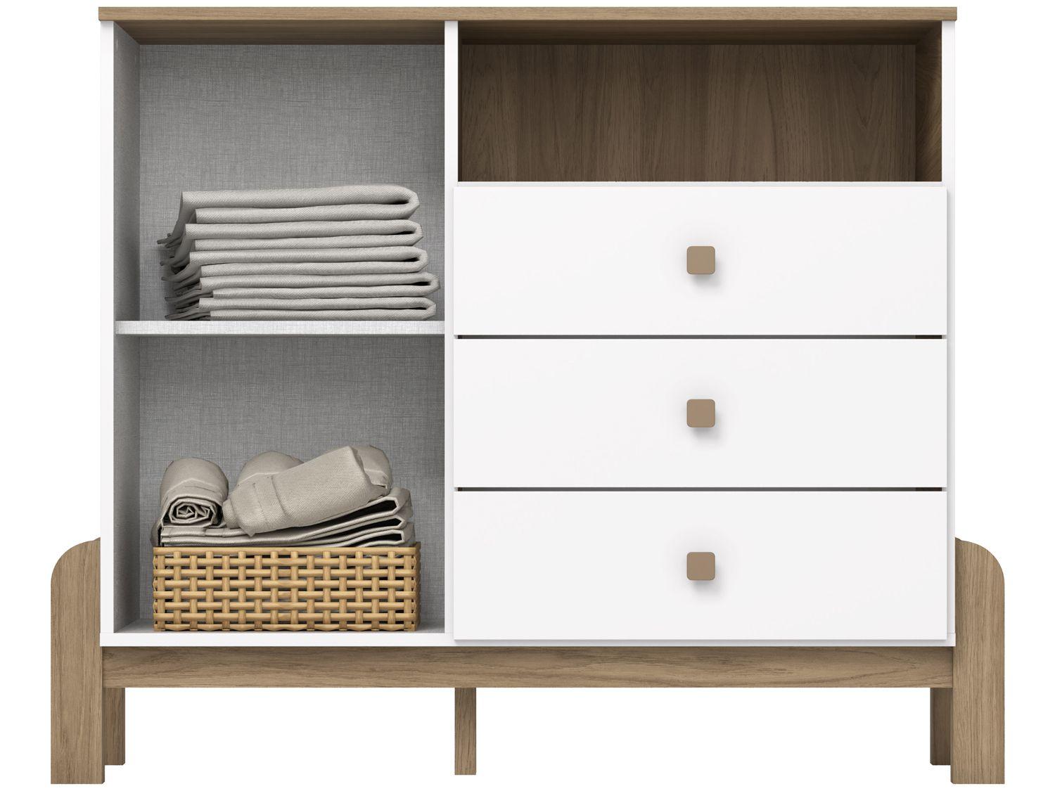 Quarto de Bebê Completo com Berço Cômoda e Guarda-roupa Henn Ternura Branco e Jequitibá