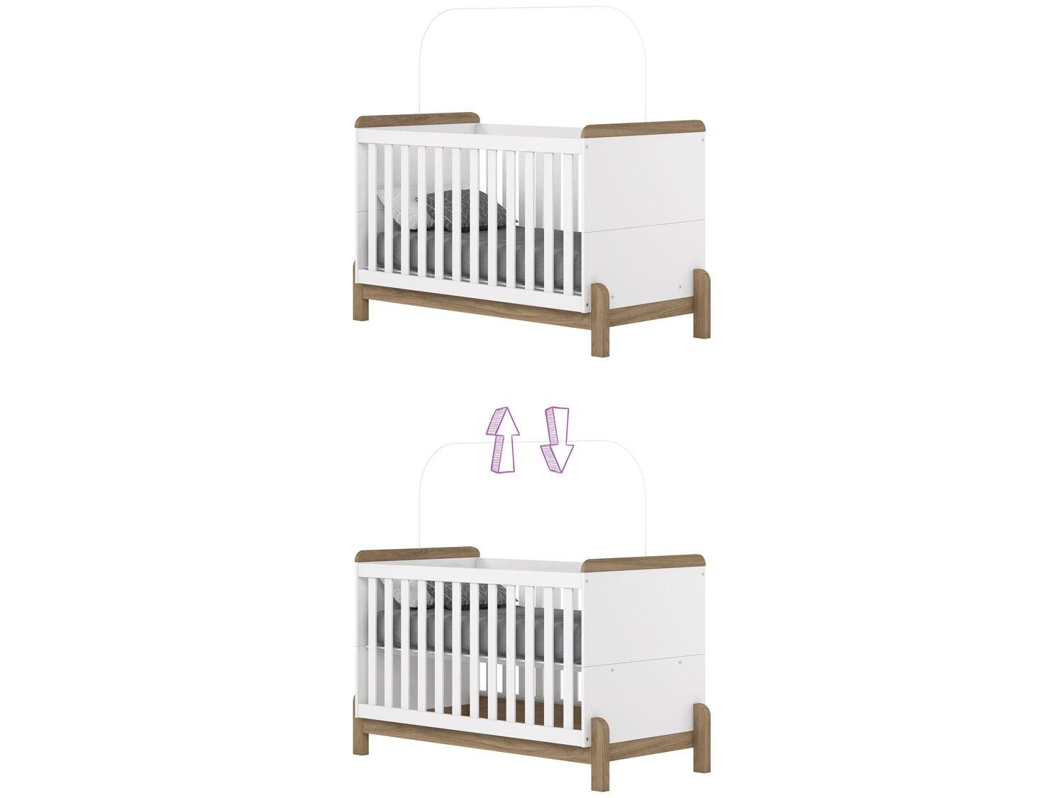 Quarto de Bebê Completo com Berço Cômoda e Guarda-roupa Henn Ternura Branco e Jequitibá