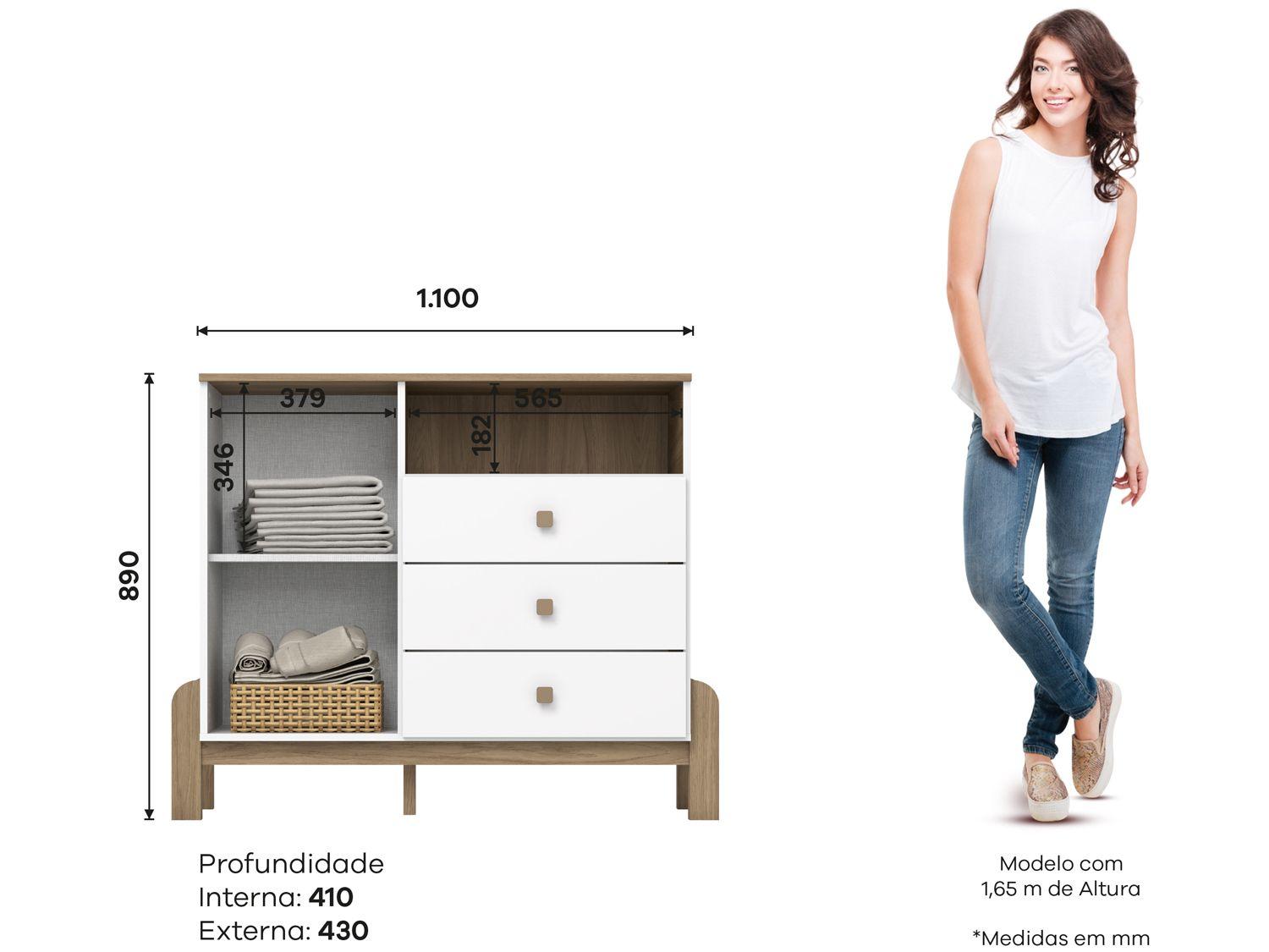Quarto de Bebê Completo com Berço Cômoda e Guarda-roupa Henn Ternura Branco e Jequitibá