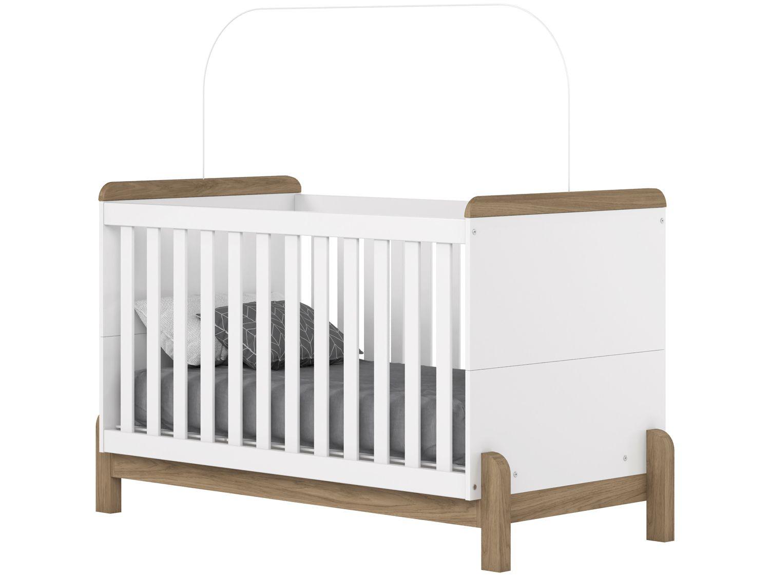 Quarto de Bebê Completo com Berço Cômoda e Guarda-roupa Henn Ternura Branco e Jequitibá