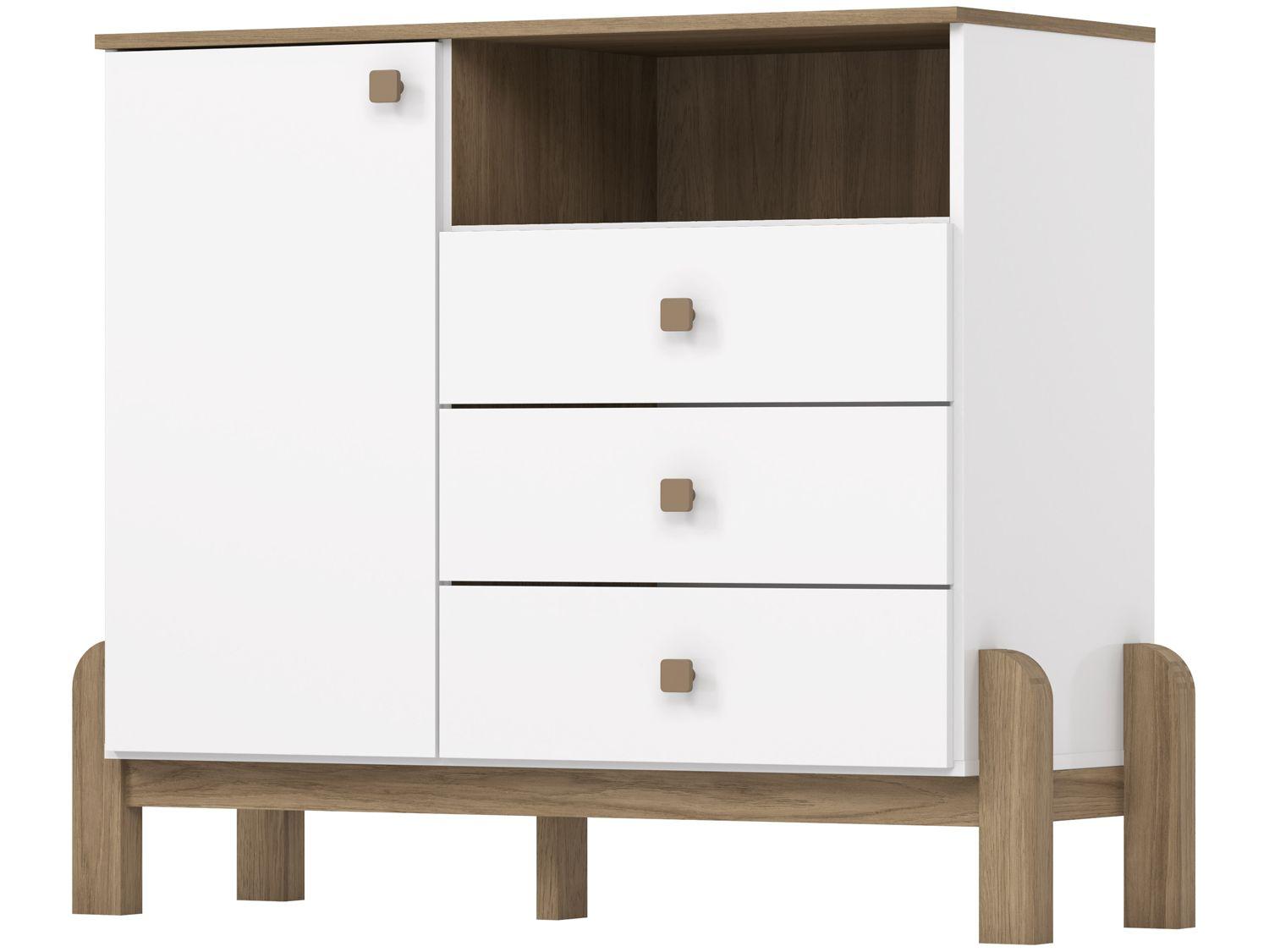 Quarto de Bebê Completo com Berço Cômoda e Guarda-roupa Henn Ternura Branco e Jequitibá