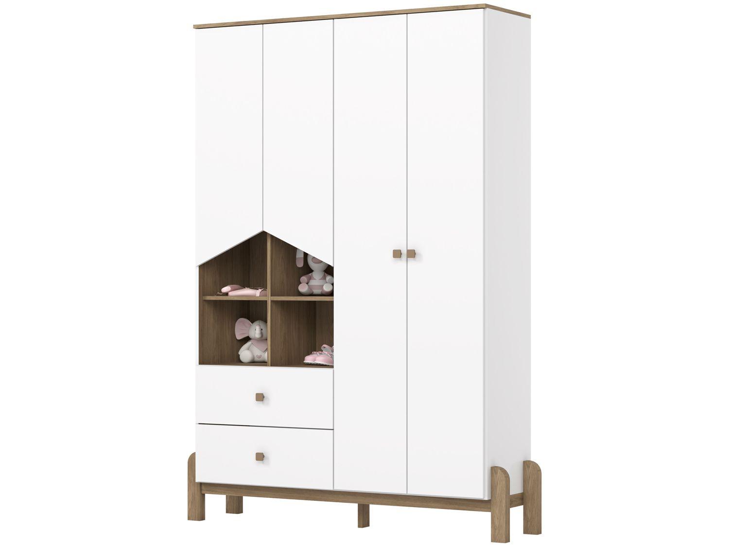 Quarto de Bebê Completo com Berço Cômoda e Guarda-roupa Henn Ternura Branco e Jequitibá