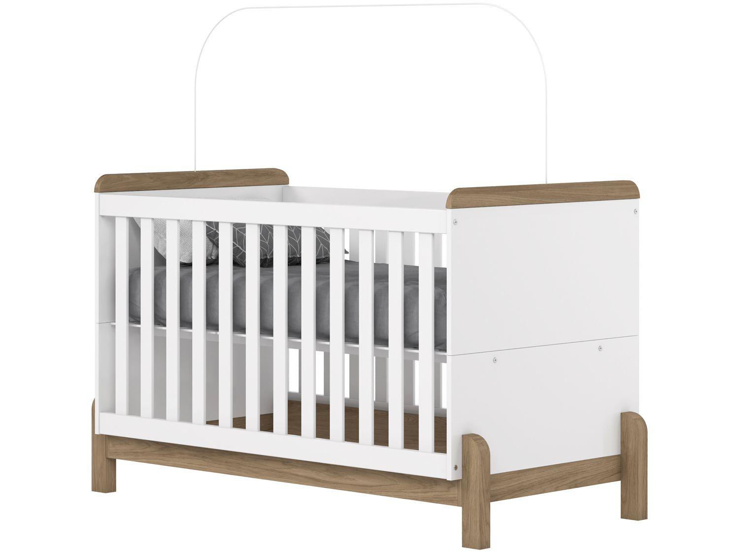 Quarto de Bebê Completo com Berço Cômoda e Guarda-roupa Henn Ternura Branco e Jequitibá