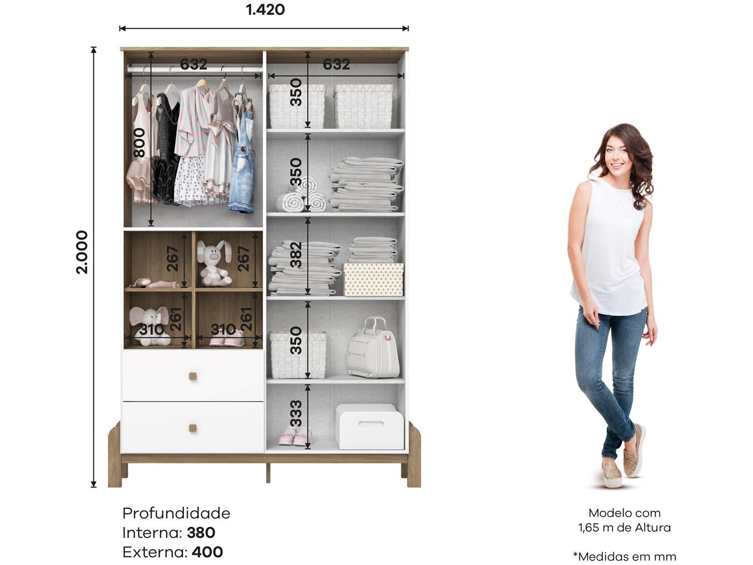 Quarto de Bebê Completo com Berço Cômoda e Guarda-roupa Henn Ternura Branco e Jequitibá