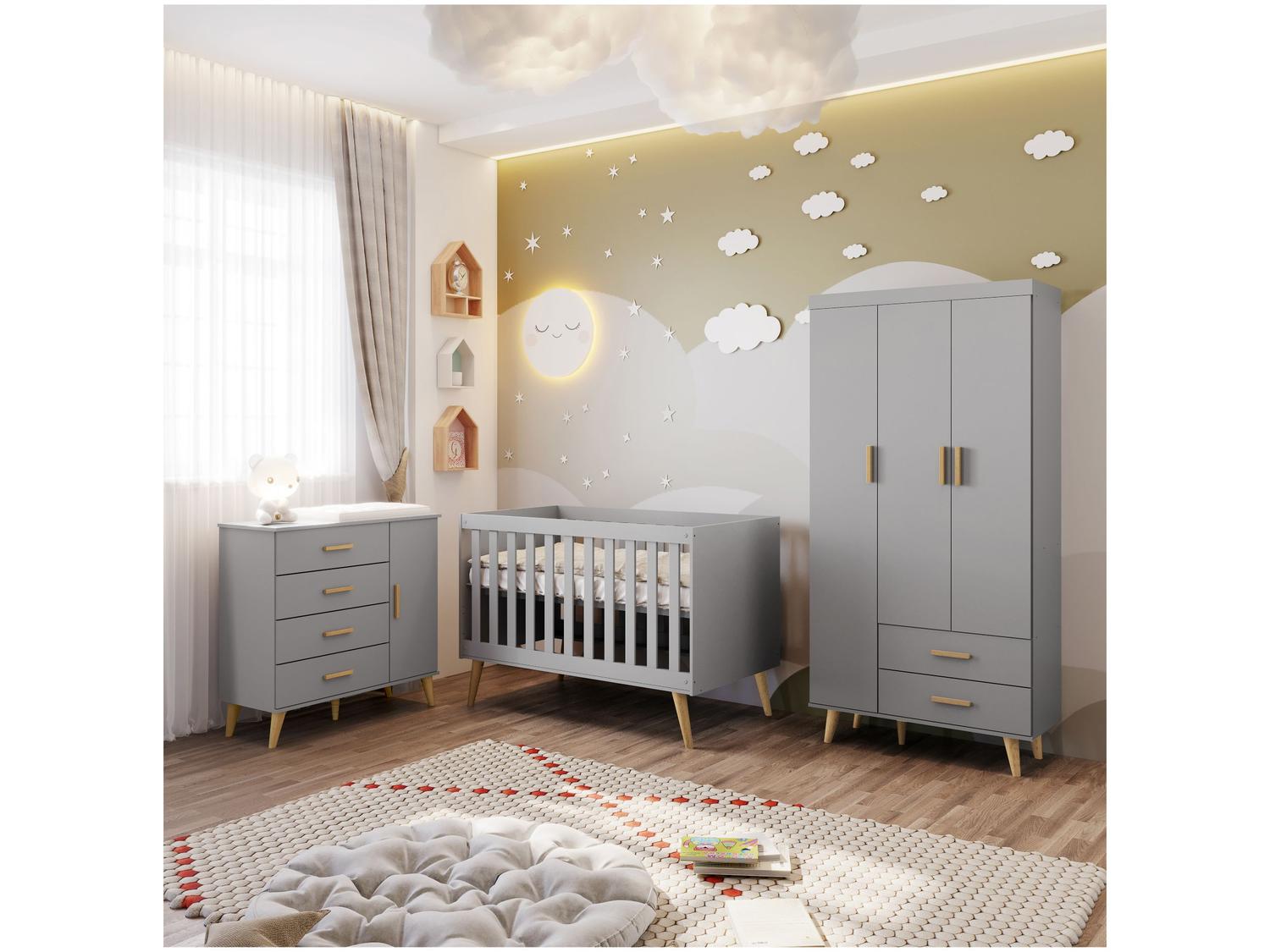 Quarto de Bebê Retrô Completo com Guarda-roupa Cômoda e Berço Carolina ...