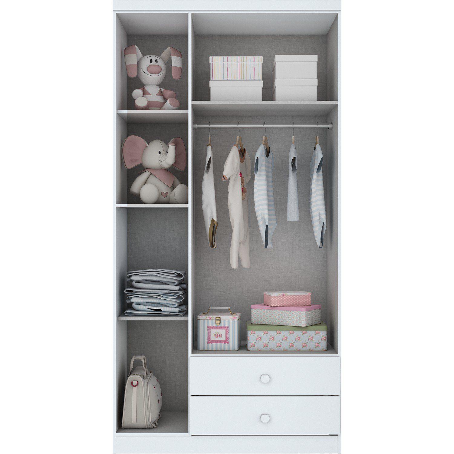 Imagem de Quarto Infantil com Guarda Roupa 3 Portas, Cômoda e Berço Faz de Conta Siena Móveis Flex Color Branco/Branco/Rosa