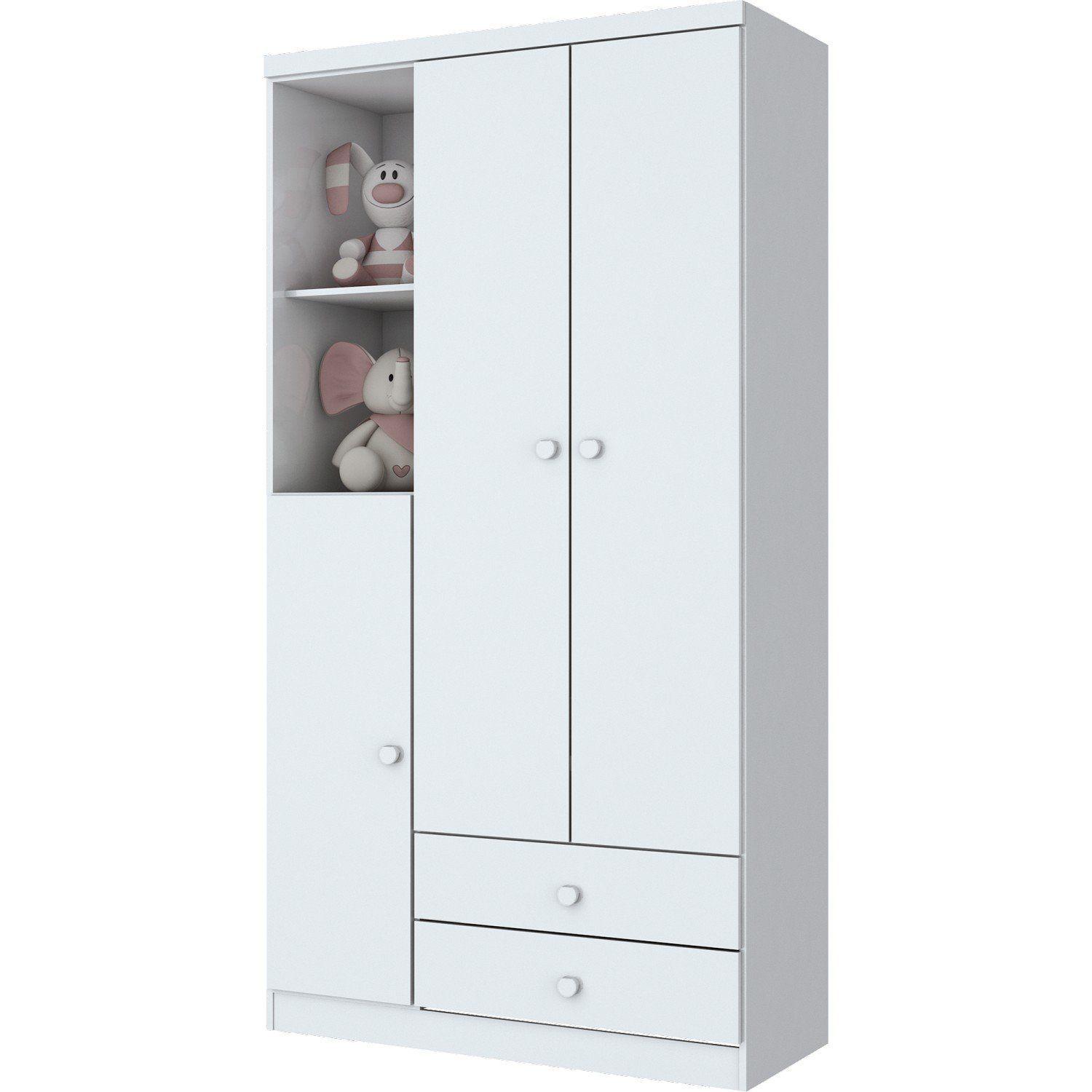 Imagem de Quarto Infantil com Guarda Roupa 3 Portas, Cômoda e Berço Faz de Conta Siena Móveis Flex Color Branco/Branco/Rosa